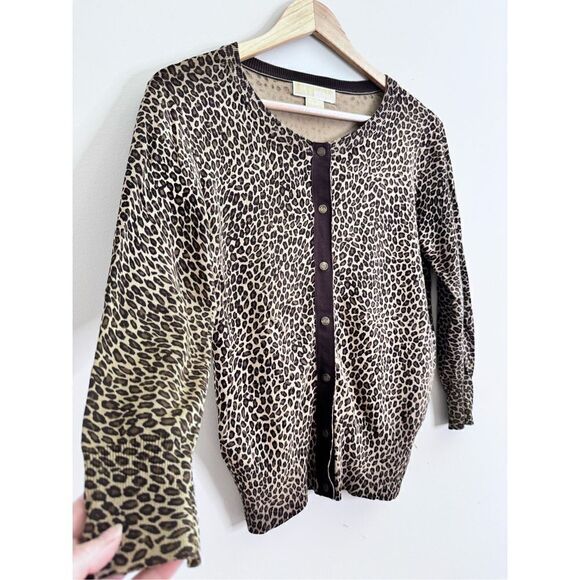 Michael Kors leopard print silk blend 3/4 sleeve cardigan sz SP - Picture 4 of 6
